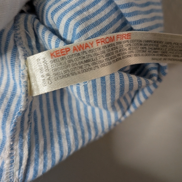 Anthropologie Blue Embroidered Coquette Cezzane Striped Eyelet Dress Nightgown M - Picture 7 of 8